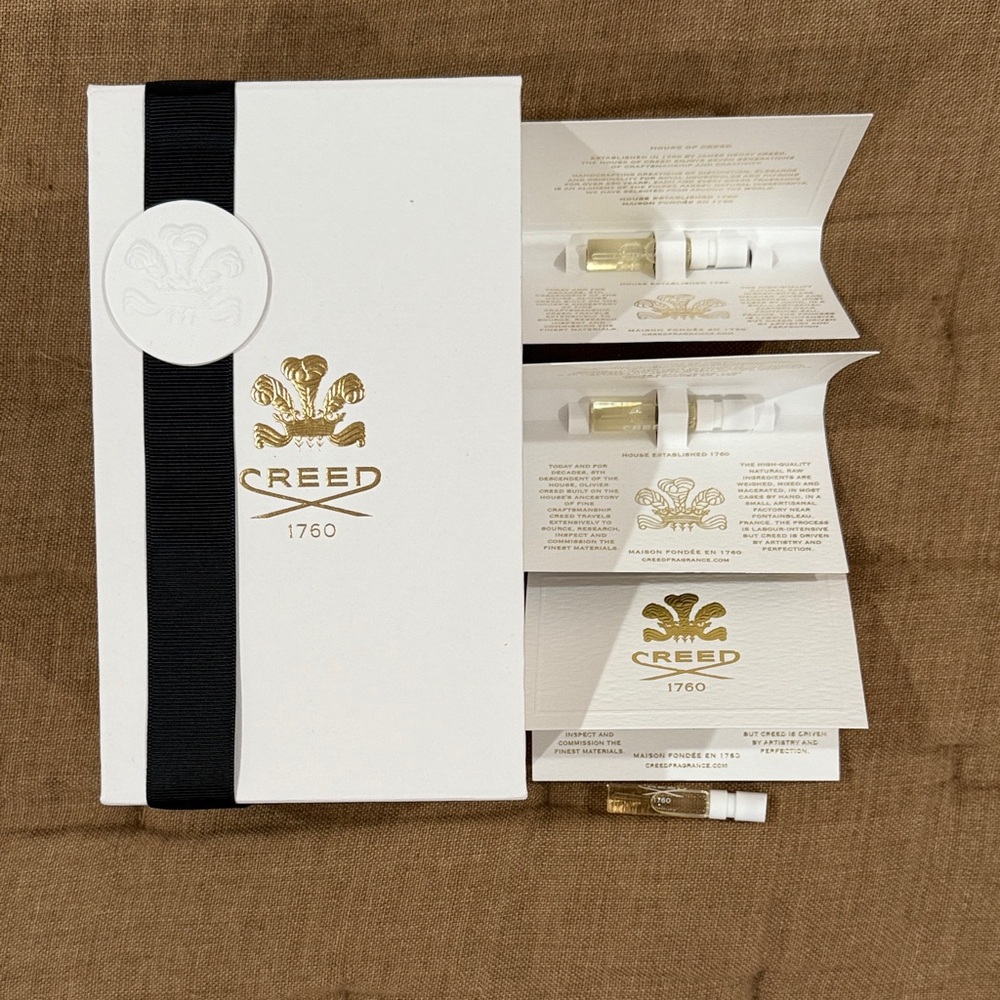 4 piece Creed 1760 Carmina Fragrance Set (3) sample perfume& 1 Creed Box